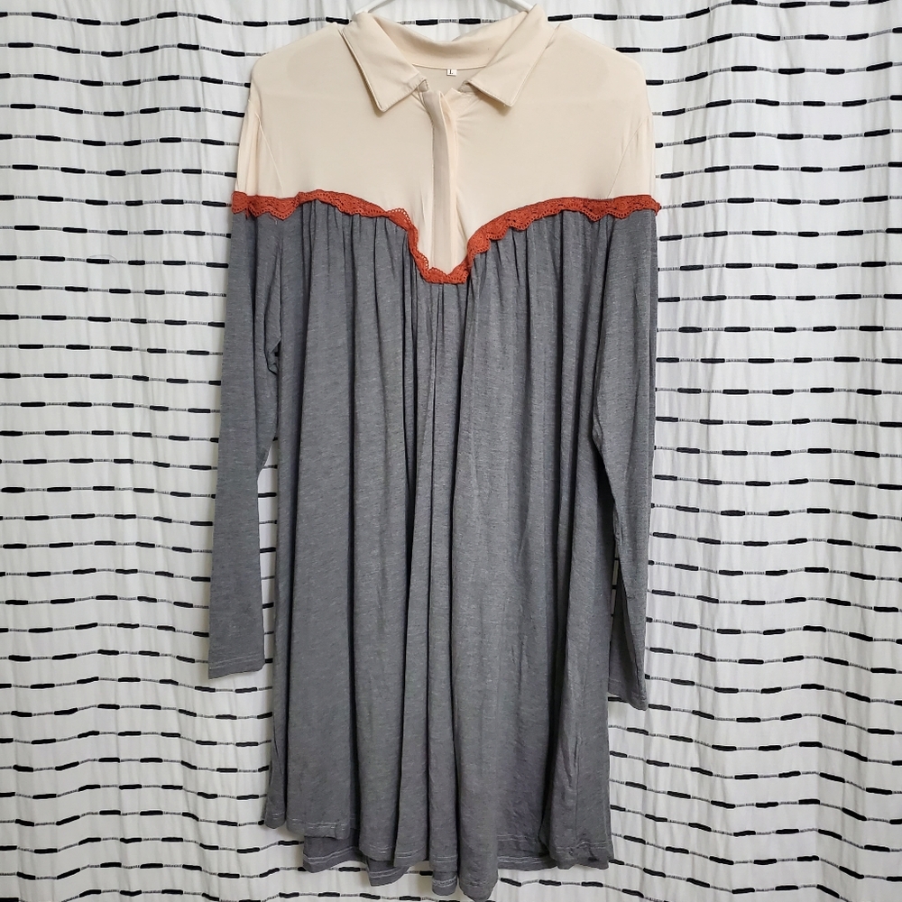 Colorblock Crotchet Detail Shift Dress